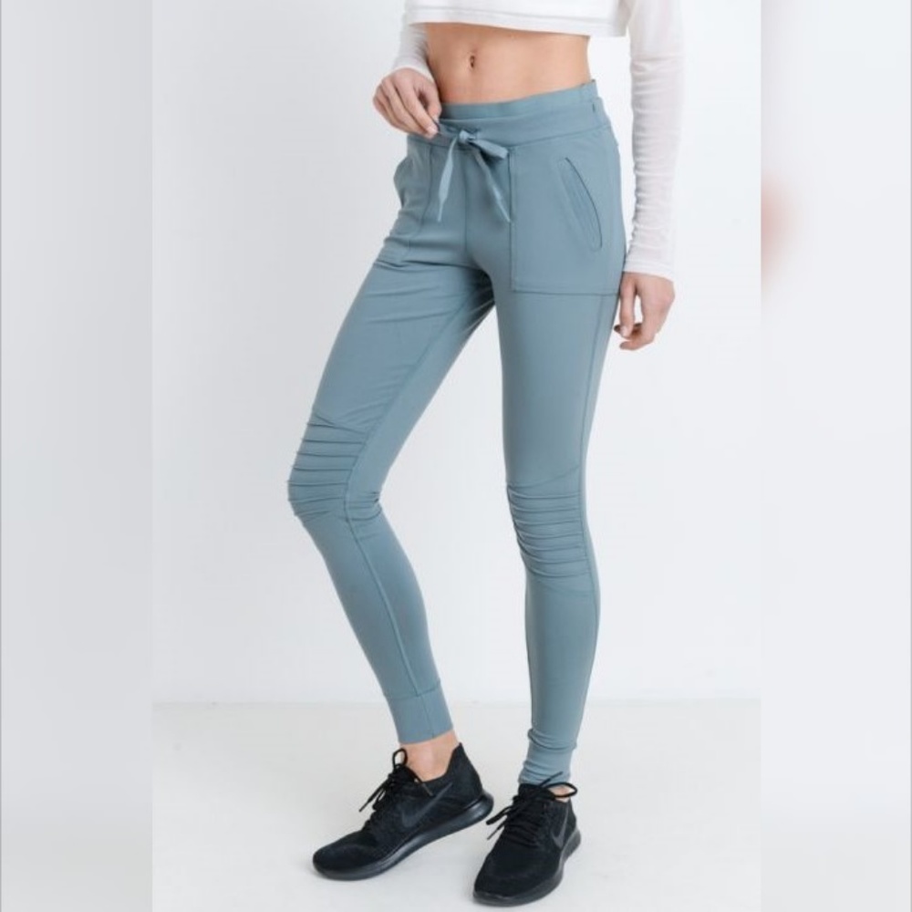 New Skinny Cargo Moto Hybrid Joggers - Dusty-Blue9 - Picture 2 of 6